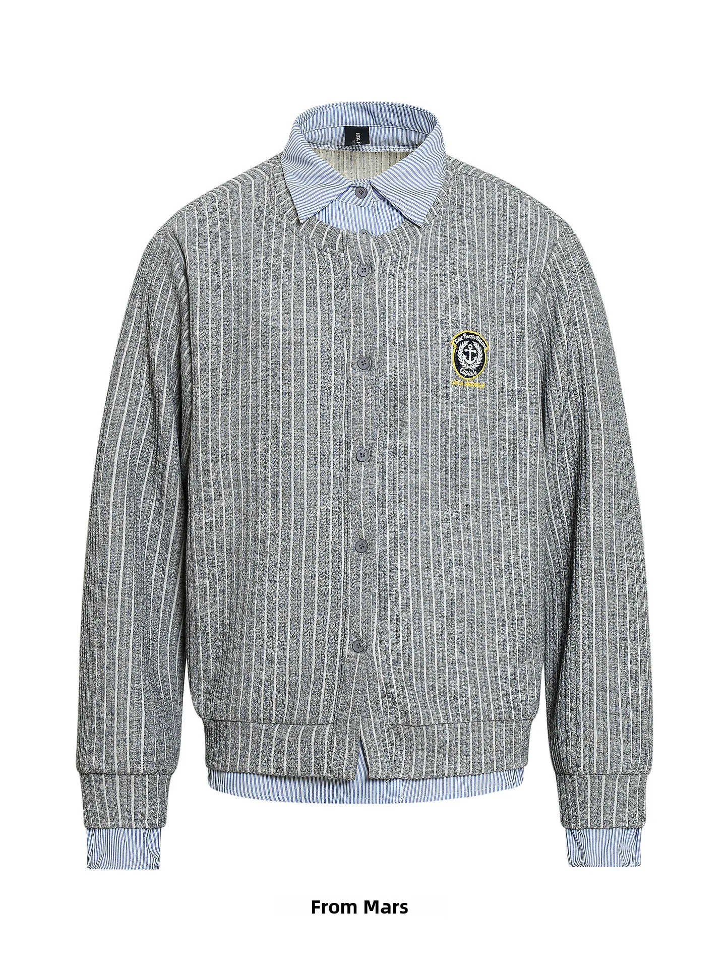 

Свободный кардиган в полоску с длинными рукавами, имитация двухслойности, с воротником-стойкой, из смесового полиэстера, для повседневного образа студента