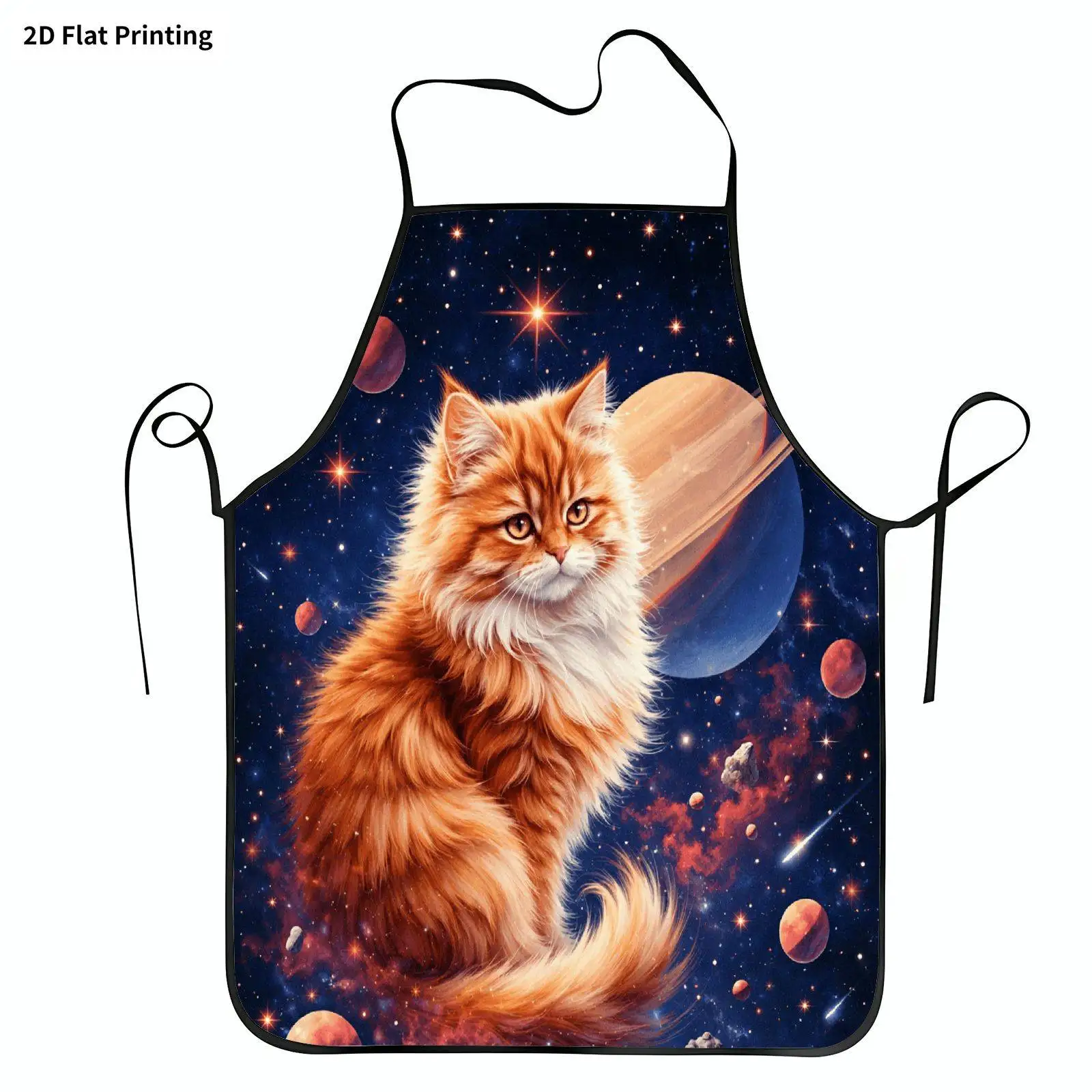 1pc Cat And Space Planet Apron - Galaxy-Themed Kitchen Apron, High-Quality Material, Unisex Cooking Apparel, Suitable For Cookin