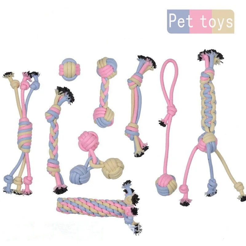 Cotton rope set pet toys Puppy Rope Tug Toys Handmade Braided Dog Rope Knot Toy macaron multi colors Dog Tug-of-War chew toy