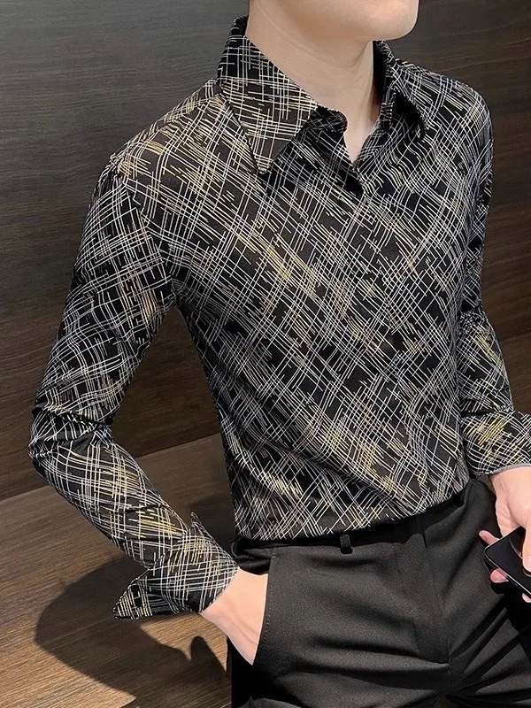 

Мужская приталенная рубашка в полоску с длинным рукавом и острым воротником, высококачественная осенняя модная верхняя одежда из полиэстера, нелиняющая, дышащая