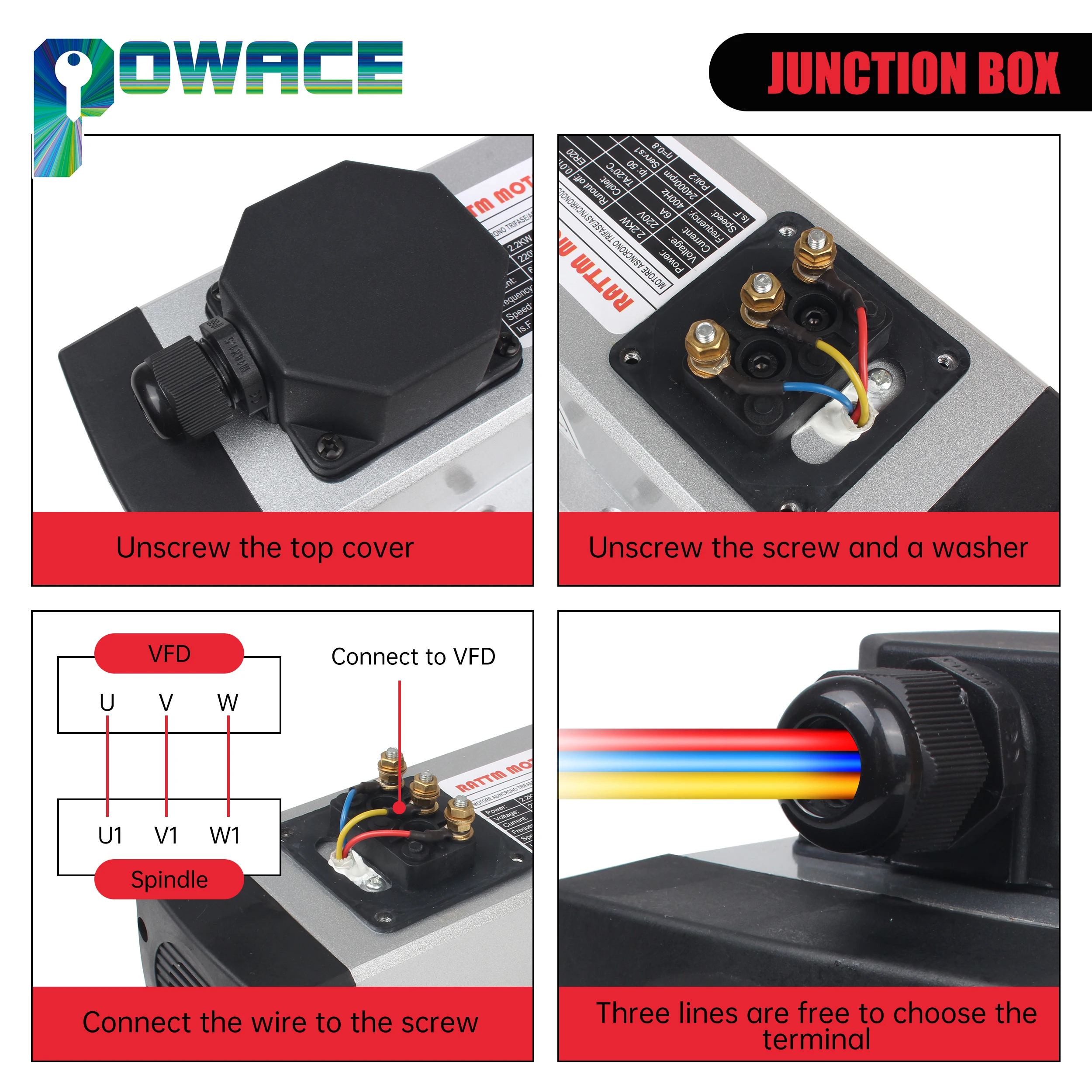 POWACE 2.2KW ER20 CNC Air Cooled Spindle Motor Square For Woodworking Router Engraving Milling Machine