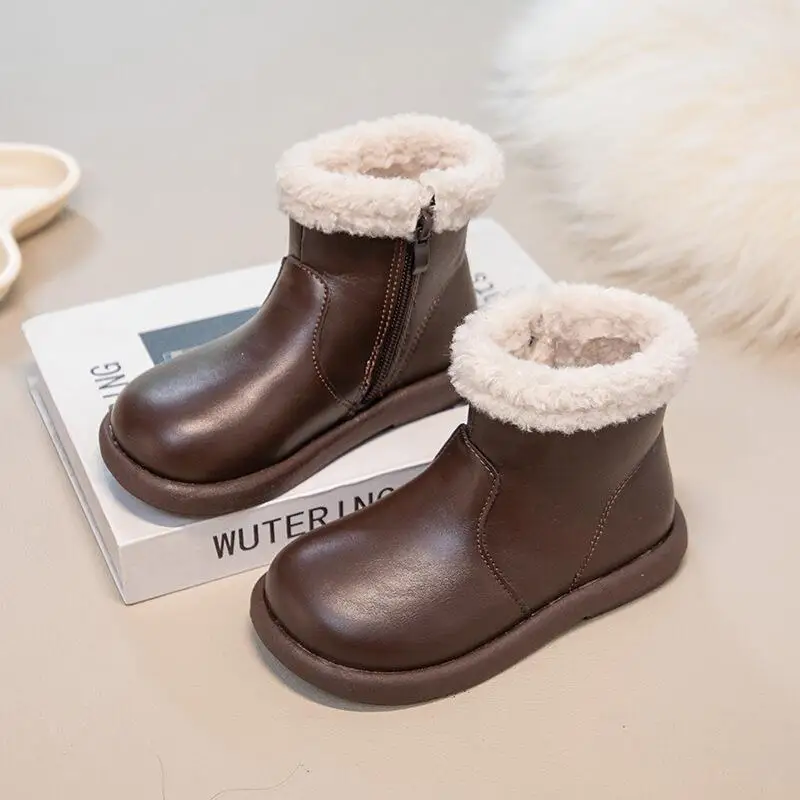 

Winter Child Keep Warm Cotton Shoes Girl Thicken Fleece-Lined Ankle Boots Versatile Kawaii Outdoors Fashion Hot New Casual Shoe
