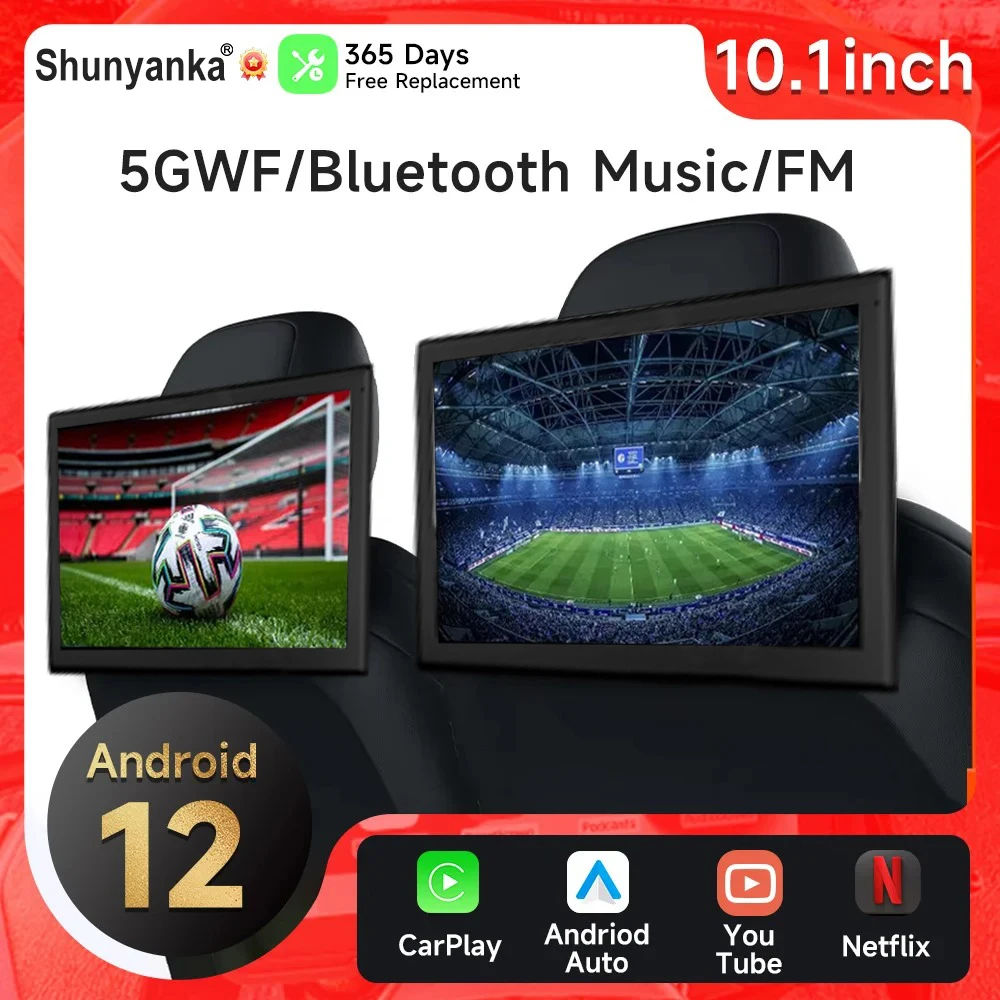 Monitor de reposacabezas de coche Android de 10,1 pulgadas, TV con pantalla táctil IPS para asiento trasero WiFi BT CarPlay, compatible con Netflix/YouTube, reproductor de vídeo 4K