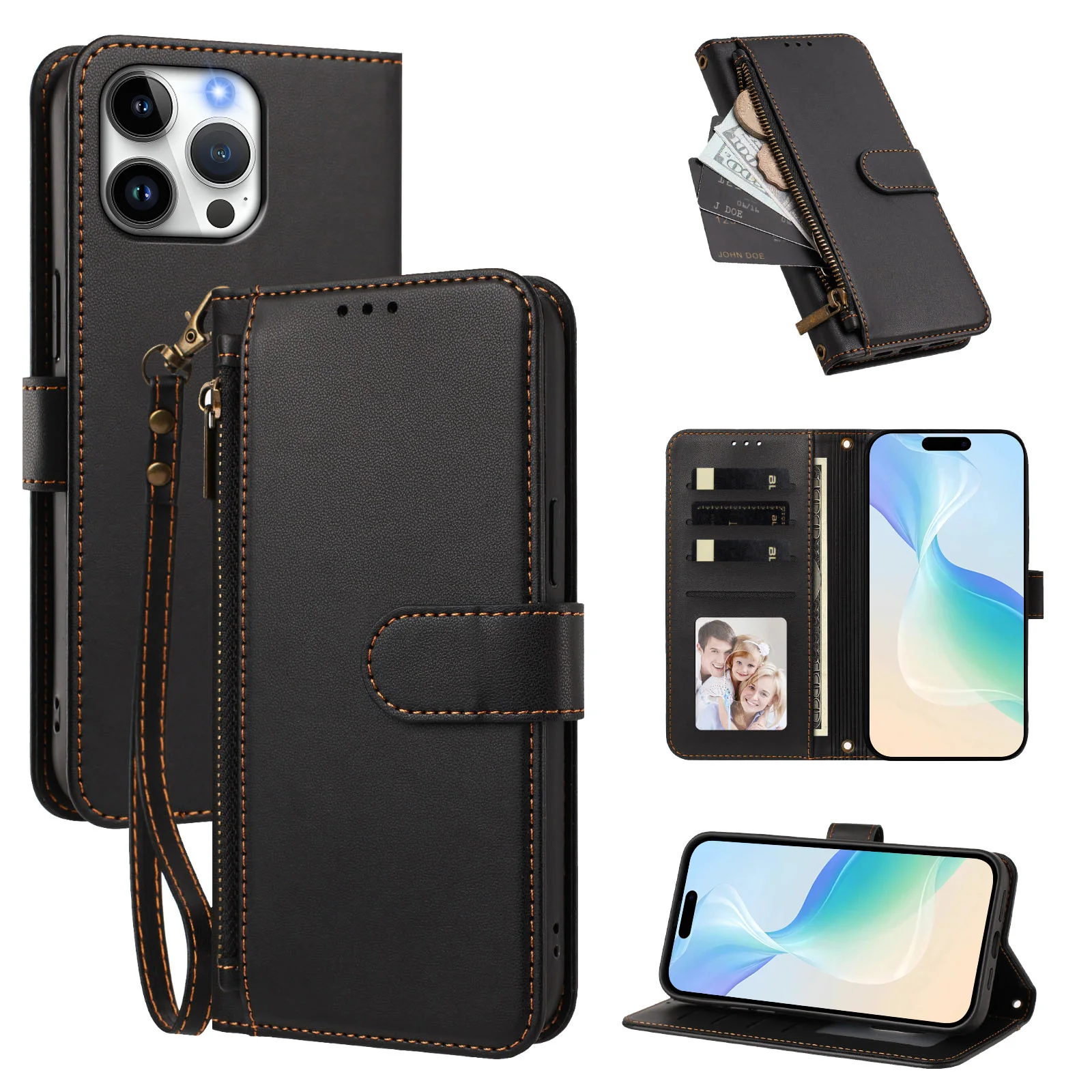 Leather Wallet Flip Case for Samsung Galaxy A3 A5 2017 A6 A7 A8 2018 J4 J6 Plus J3 J5 J7 Pro Zipper Pocket phone Cover view 3