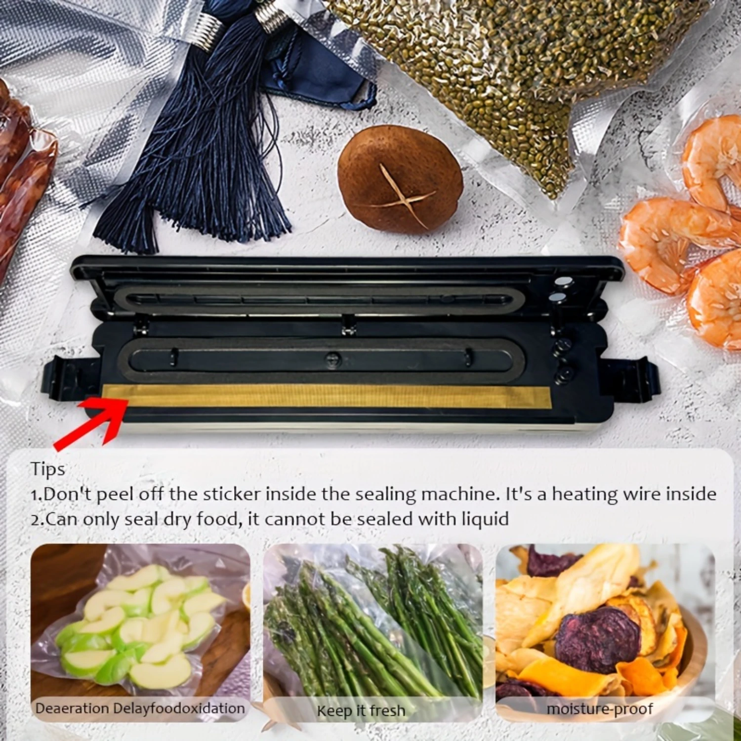 1pc Vacuum Sealer Machine Food, Vacuum Sealer Automatic Air Sealing System For Food  Dry Food Modes Compact Design With 10Pcs Va