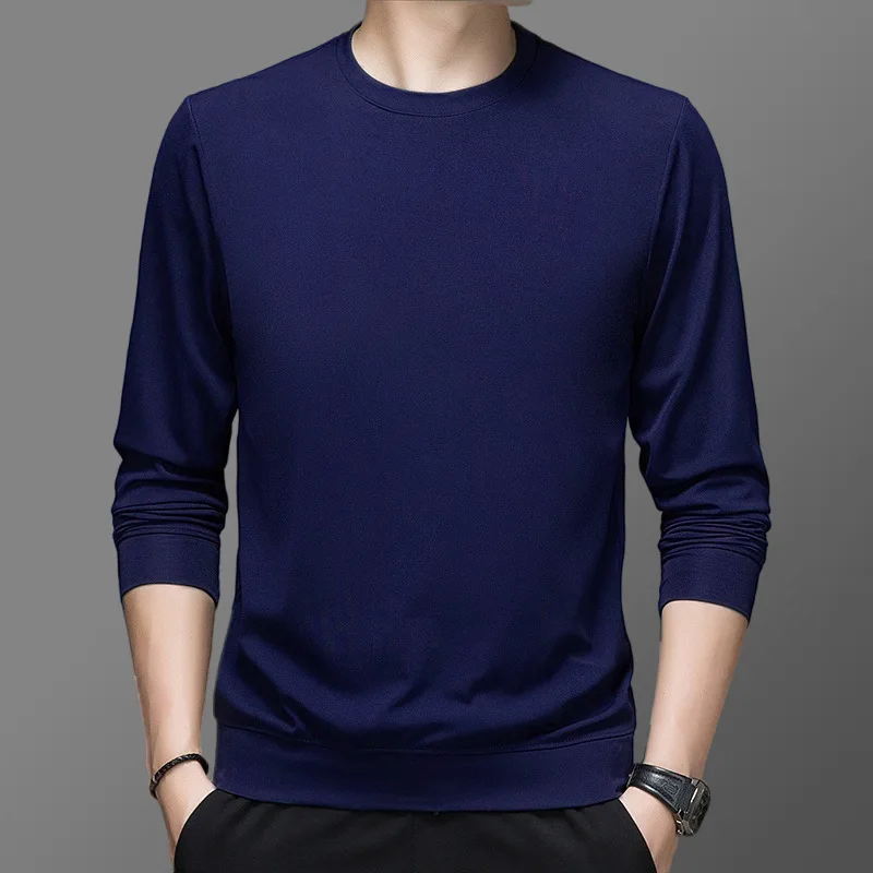 Spring and Autumn Long Sleeve Crew Neck Sweater Solid Color Simple Loose and Warm Bottoming Shirt Casual Men's Clothing