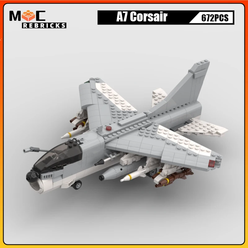 Military Series A7 Corsair US Navy Fighter MOC Building Blocks Weapon WW2 Aircraft Model Set DIY Bricks Toys for Children Gift