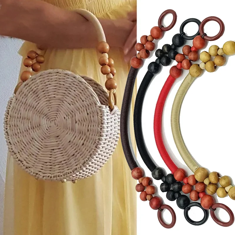 1pcs DIY Braided Nylon Handbag Wooden Handle Rope Handbag Accessories Bag Accessories Beads Handbag Handle Wooden Bead Handles