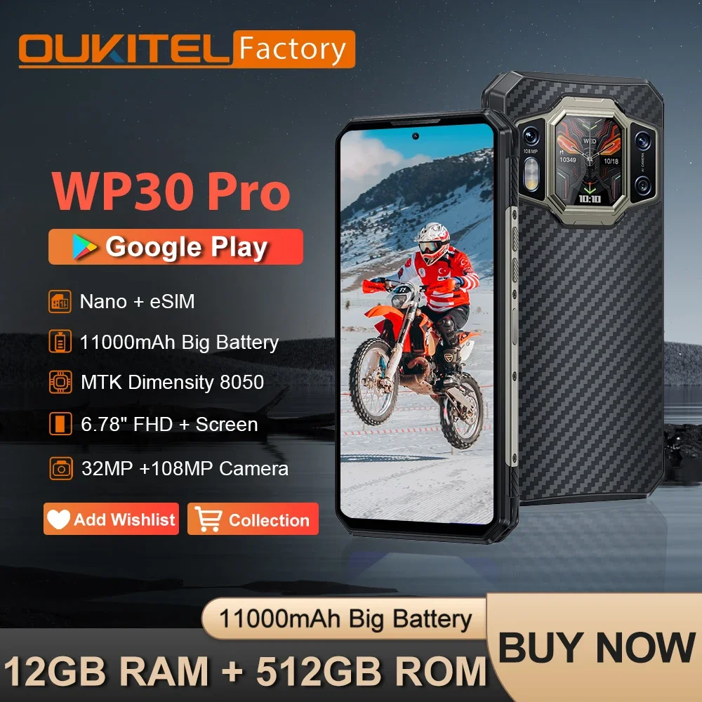 OUKITEL WP30 Pro Rugged Phone 24GB(12+12) + 512GB, Dual Display Telephone Portable 6.78