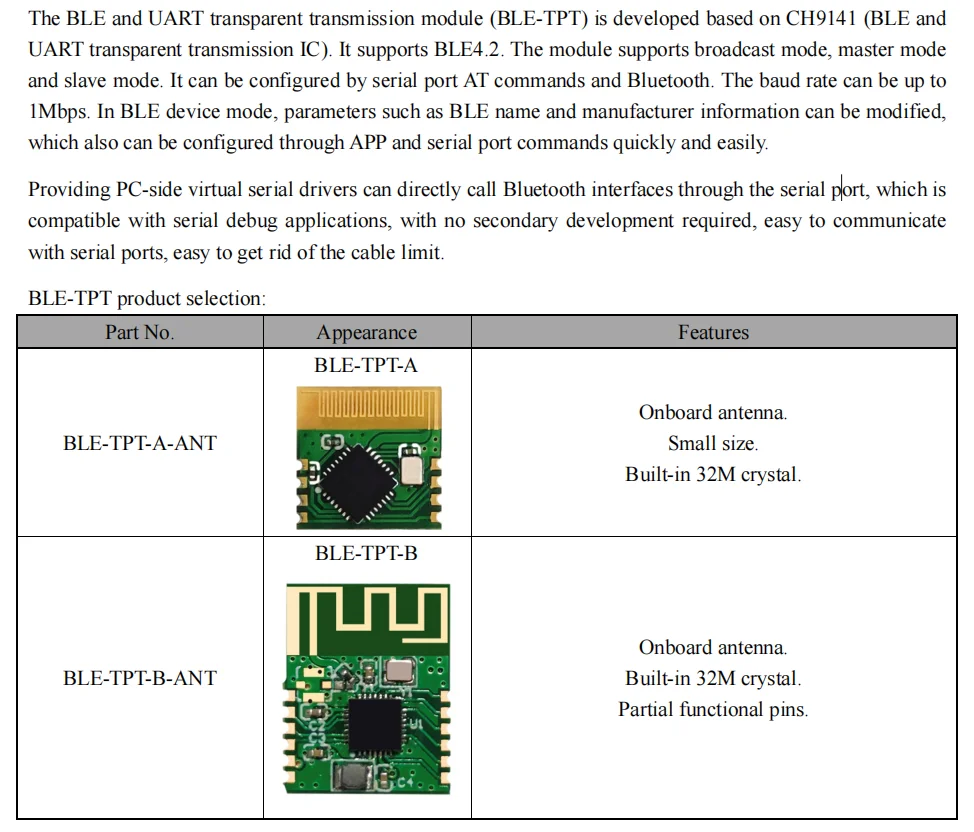 CH9141 BLE and serial port UART bidirectional transfer BLE4.2 IO ADC serial port communication BLE connection Module