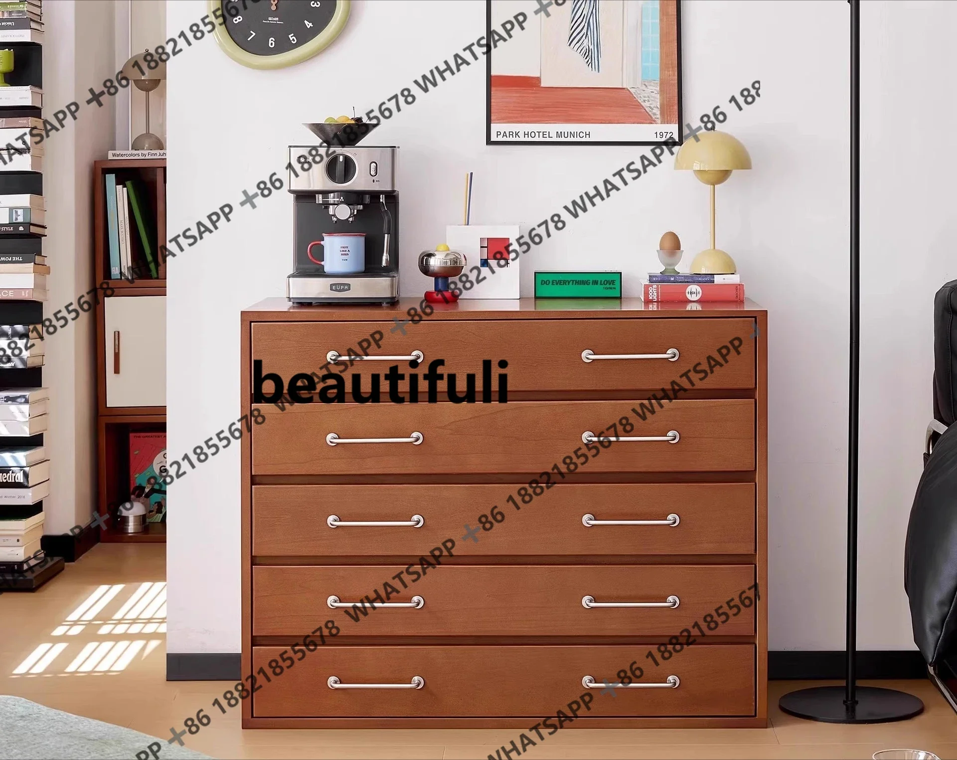 

RR Solid wood antique retro chest of drawers against the wall storage bedroom bedside removable side cabinet
