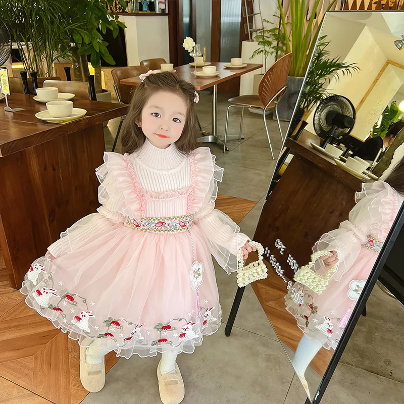 ' 2024 New Girls' Fashionable Baby Spring And Autumn Clothes Children'S Princess Dress