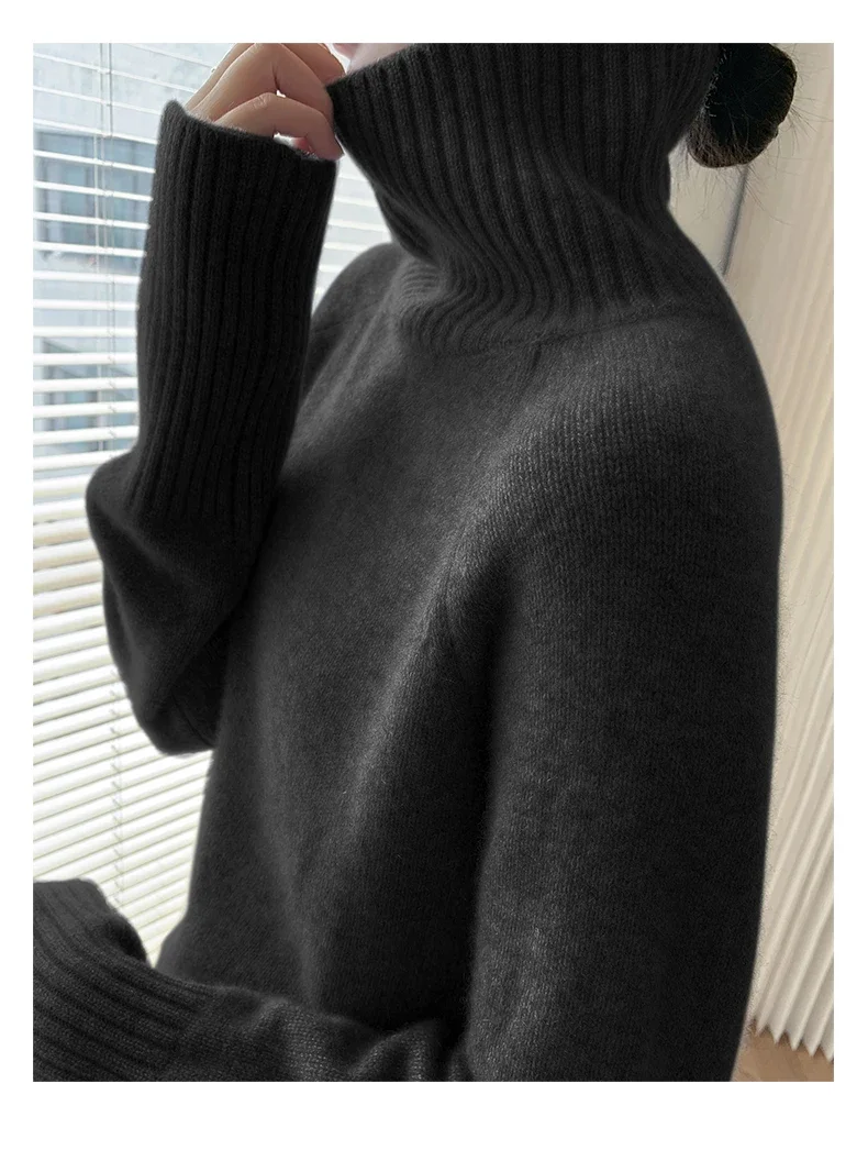 Women\'s Turtleneck Cashmere Sweater Loose Thickened Pullover Korean Style Lazy Wind Heavy for Autumn Winter