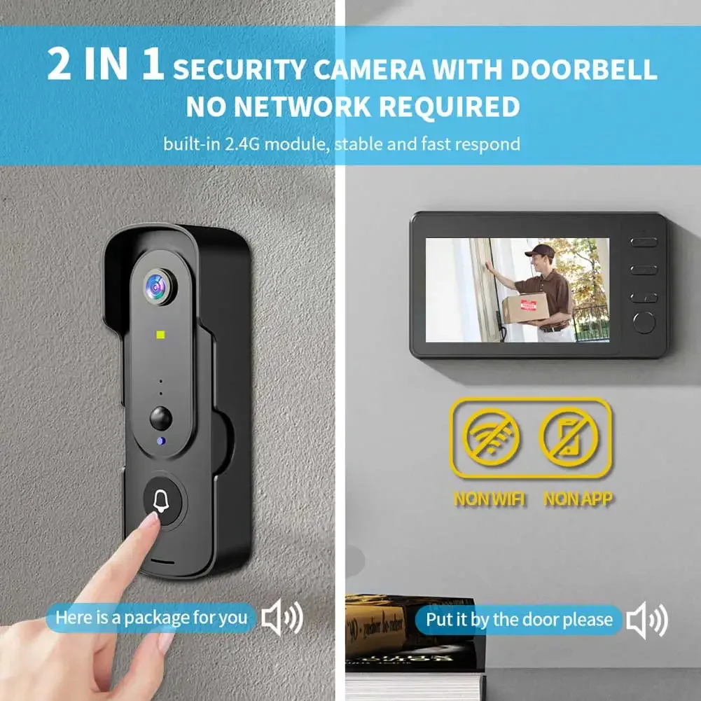 1080P Wireless Doorbell Camera with Screen Non App Intercom Video Digital Door Peepholes Motion Detection Night Vision Door Bell
