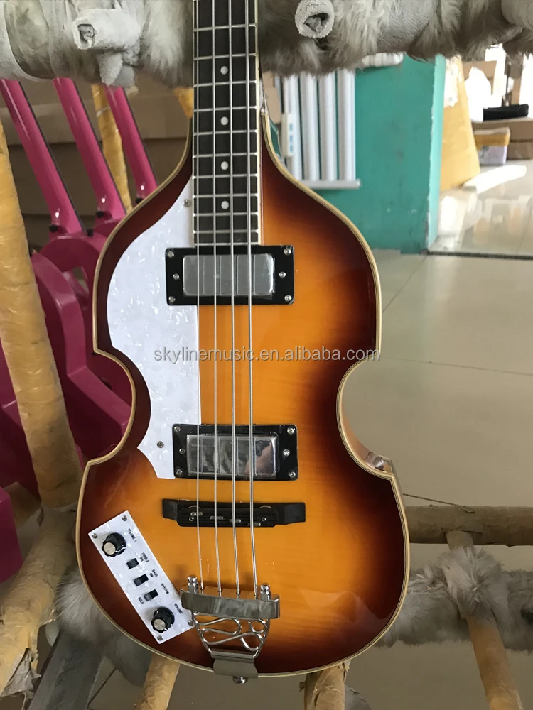 High Quality Flamed Maple ,left Hand Violin Shape Electric Bass Guitar, Electric Guitars