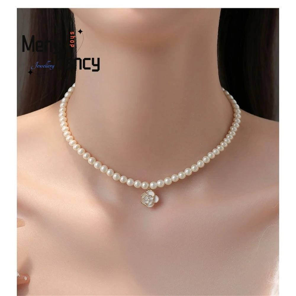 Pérola camélia pingente colar feminino estilo francês internet celebridade melhor amigo flor pérola clavícula corrente moda jóias