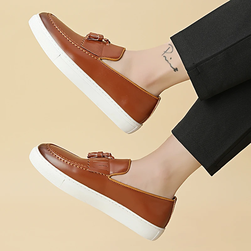 

Brand Man Business Travel Leather Shoes Fashionable and Comfortable Flats Tassel Loafers Korean Style Low Cut Men's Casual Shoes
