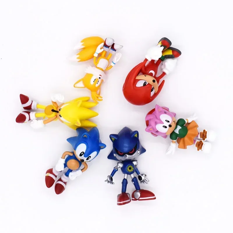 Conjunto mini bonito 6 pçs sonic pvc personagem brinquedo ouriço sombra cauda figura modelo bonecas crianças brinquedo animal presente de aniversário 6-7cm