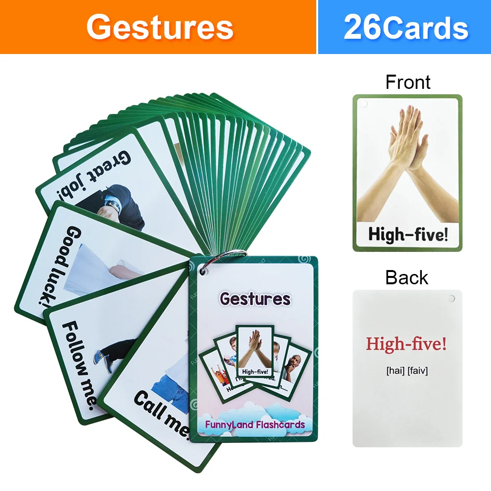 Gestures Body Language English Flashcards for Kids Cognitive Development Educational Toys Memory Games Vocabulary Learning Card