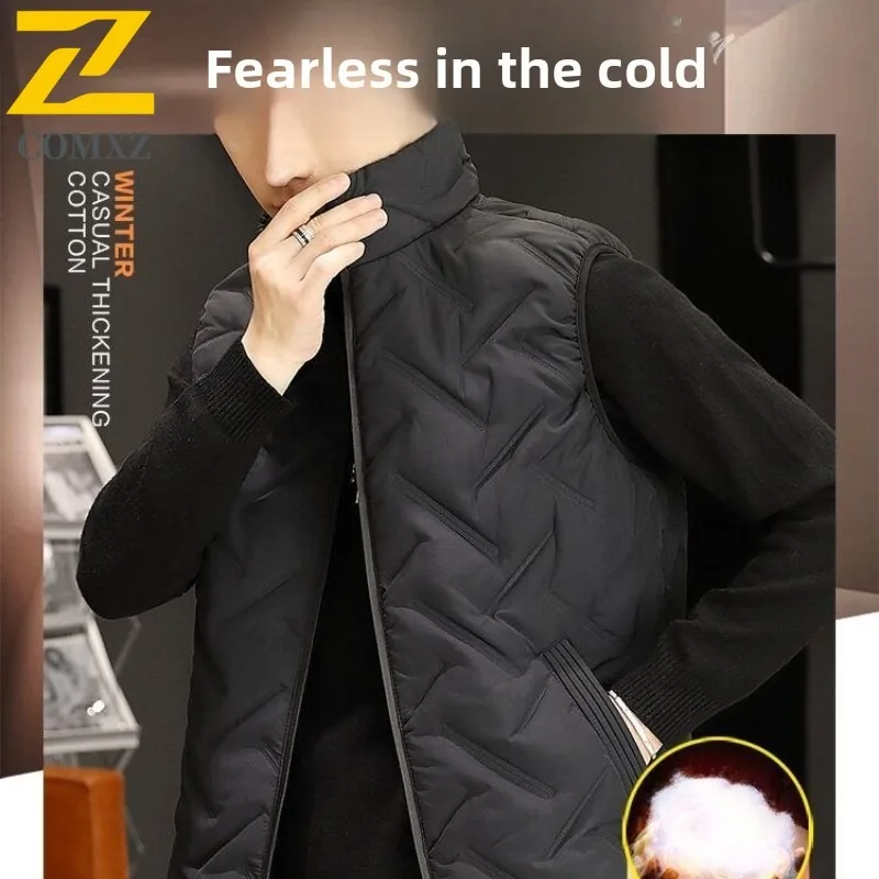 Men Outdoor Casual Vest Autumn American style Quilted Down Waterproof Windproof Thermal Padded Sleeveless Stand Collar Jacket