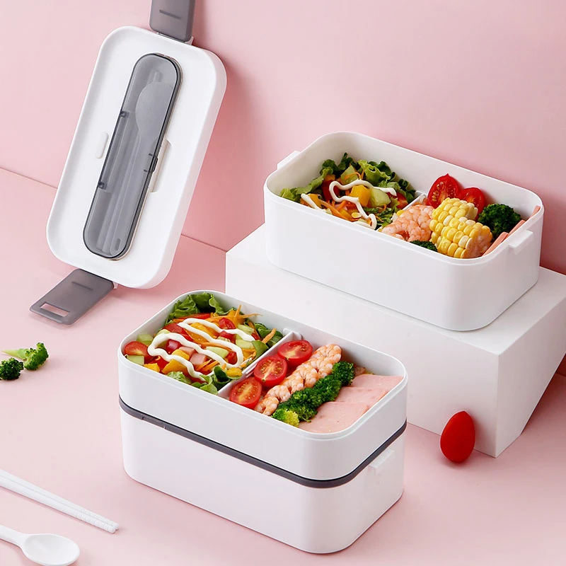 

PP+ABS+SILICONE Lunch Box For Office/School 2 Layers Microwave Heating Food Container Bento Box 1000/1600ML