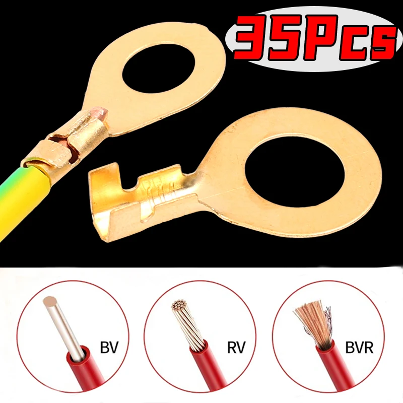 

35 шт., кольцевые обжимные наконечники, разъемы для электрических проводов, кабельные соединители, золотая латунь M5 M6 M8, вилка O-образного типа для сращивания винтов