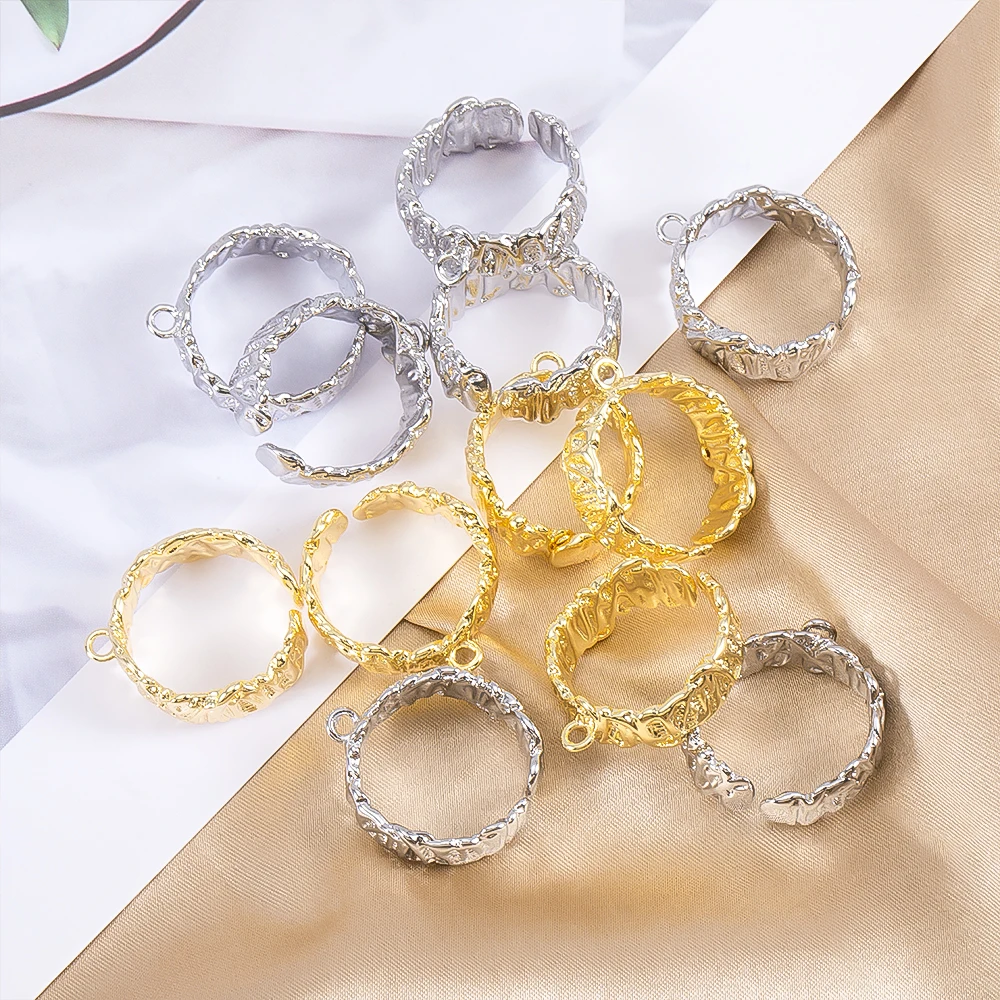 2Pcs Metal Irregular Open Adjustable Ring Settings Blank Rings Base For DIY Finger Ring With Loop Jewelry Making Accessories