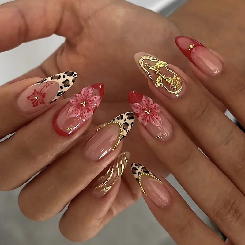 24pcs/set Golden French Almond Press on Nails Simple False Nails Wearable Stick-on Nails Fake Nail Накладные Ногти 네일팁 Uñas