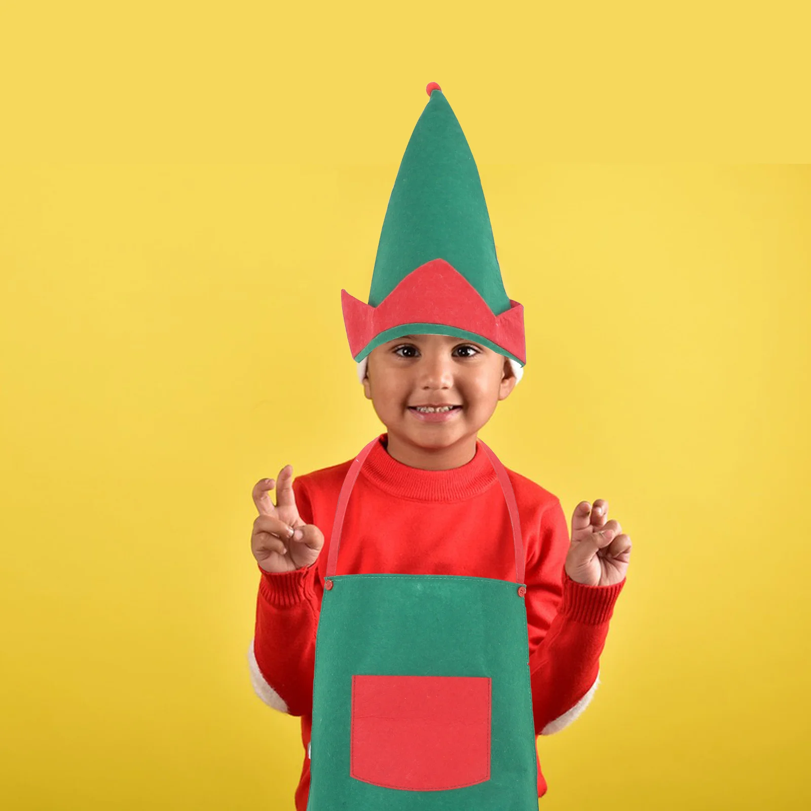 

1 Set Christmas Kids Apron Half Body Decorative Xmas Ornament For Toddlers Children Party Gift Elf Costume Set Long Lasting
