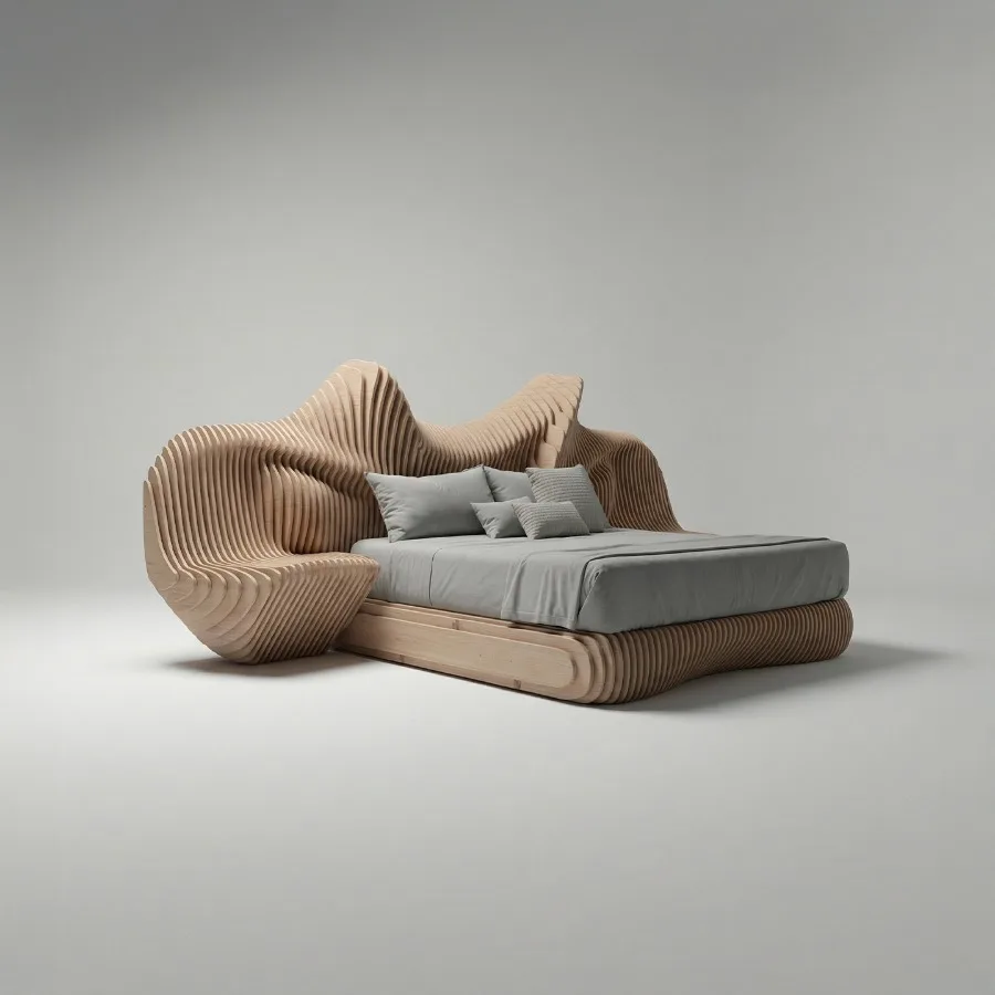Solid wood sliced special-shaped bed, practical and comfortable