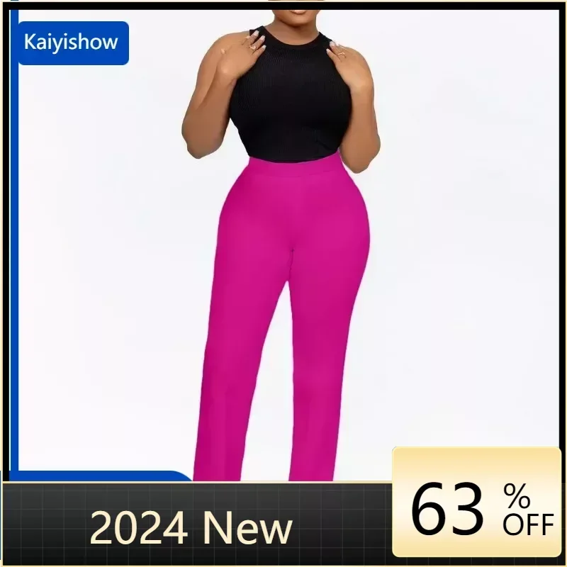 

Women High Waist Straight Pants for 2024 Office Lady Elegant Chic Solid Basic Trousers