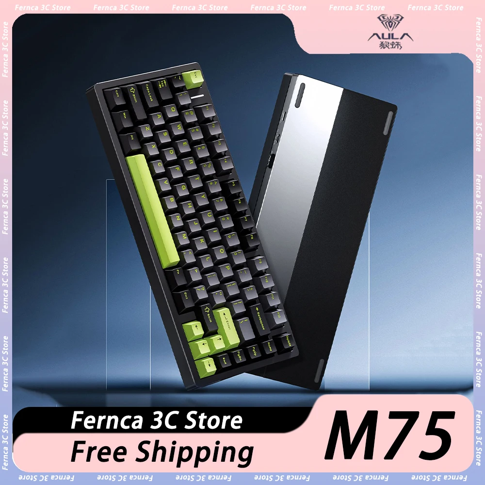 

New AULA M75 Mechanical Keyboard Wireless Aluminium Alloy Gaming Keyboard RGB Hot Swap Ergonomics Pc Gamer Accessories Office