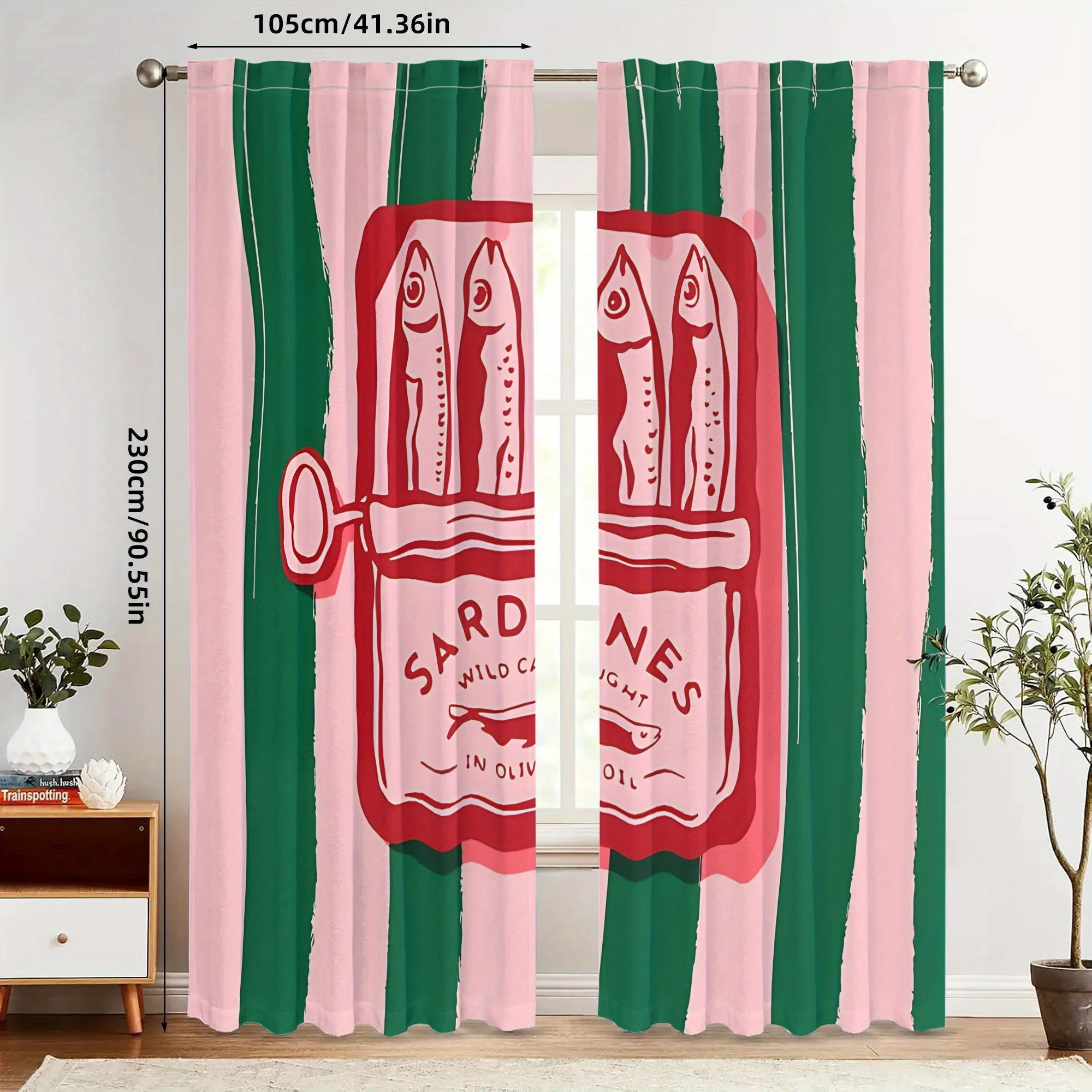 

Cute Retro Sardine Design Curtains Pink Green Coastal Kitchen Bathroom Window Panels Home Decor Decoration Drapes