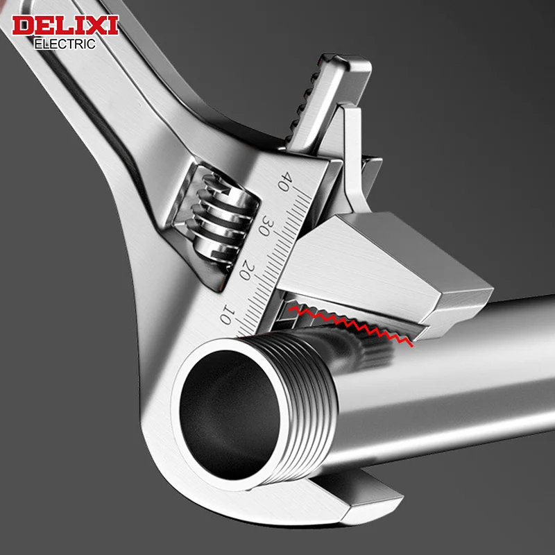 DELIXI ELECTRIC Adjustable Wrench Stainless Steel Universal Spanner Bathroom Wrench Large Open High Quality Plumbing Repair Tool