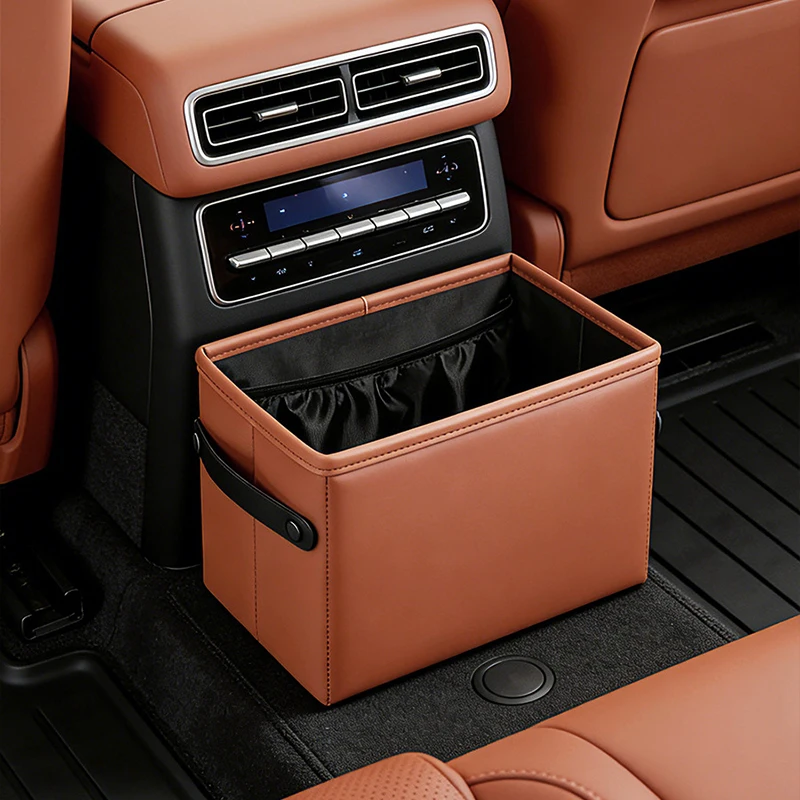 

1Pc Universal Foldable Car Trash Can Leather Hanging Backseat Organizer Leakproof Auto Garbage Bin for SUV Truck Sedan
