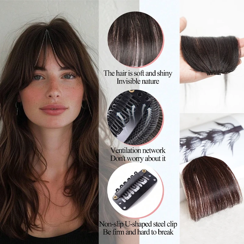 100% cheveux humains mode Invisible Air frange pince à cheveux sur Air frange postiche avant faux cheveux pièces accessoire de coiffure pour les femmes