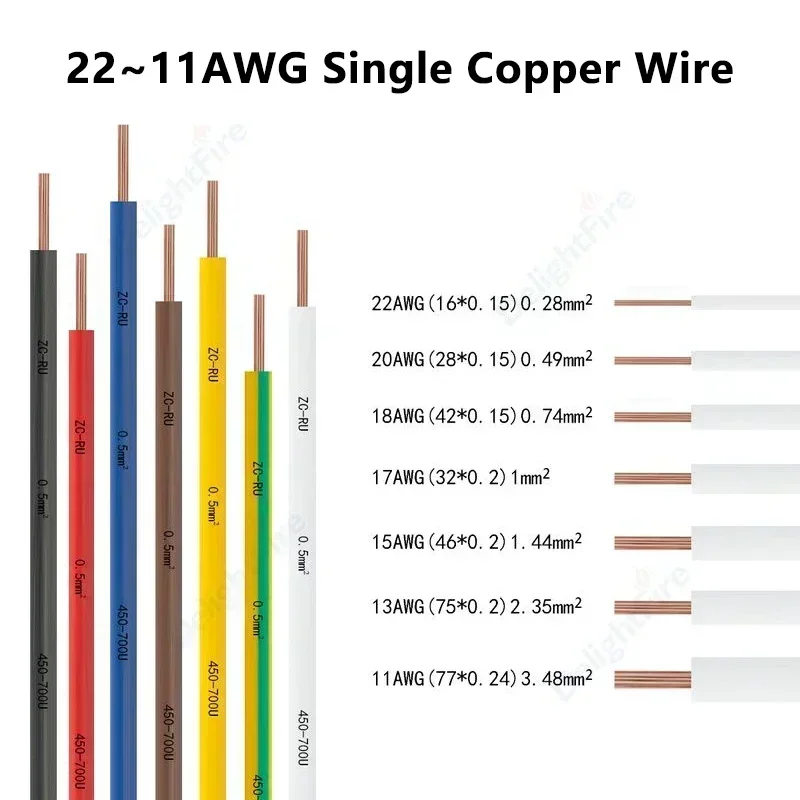 12V Electrical Wire 22 20 18 17 15 13 11 AWG Copper Single Strand Cable Automotive Wires For Speaker Car Battery Audio LED Cord