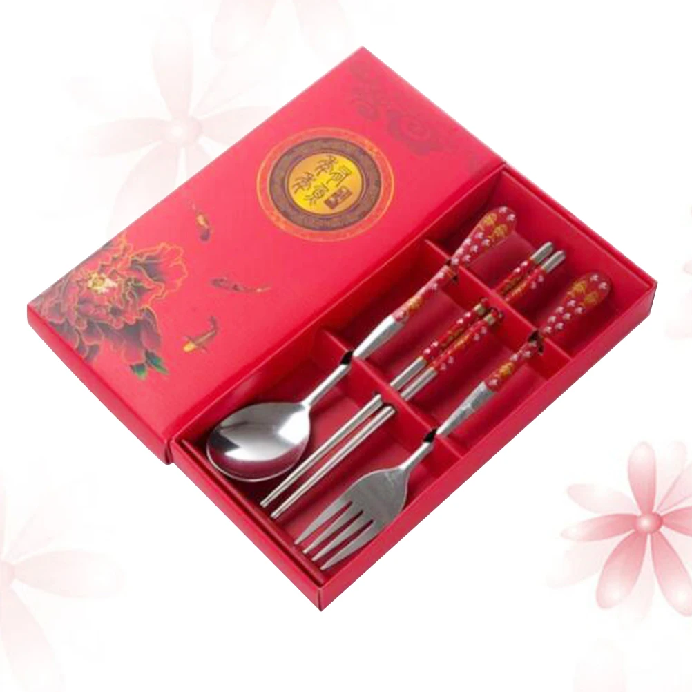 

3 PCS Chopsticks and Spoons Fork Tableware Cutlery Stainless Steel Set Serving Utensils