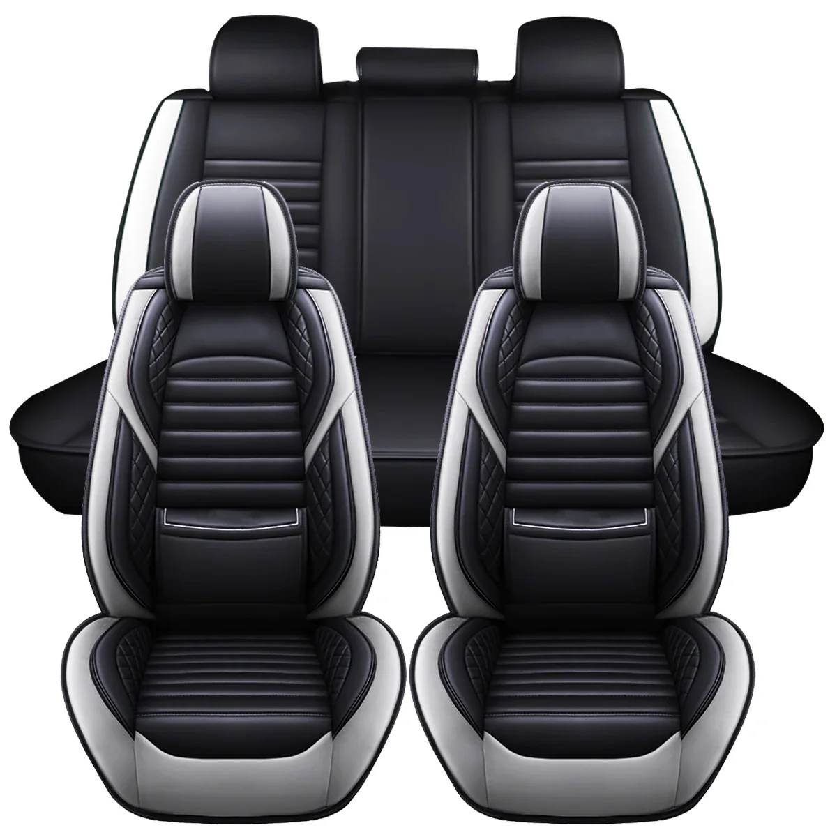 11PCS Full Set Seats Cover 5D Car Seat Covers PU Leather Waterproof Front Rear Seat Cushion Cover Universal Auto Truck SUV