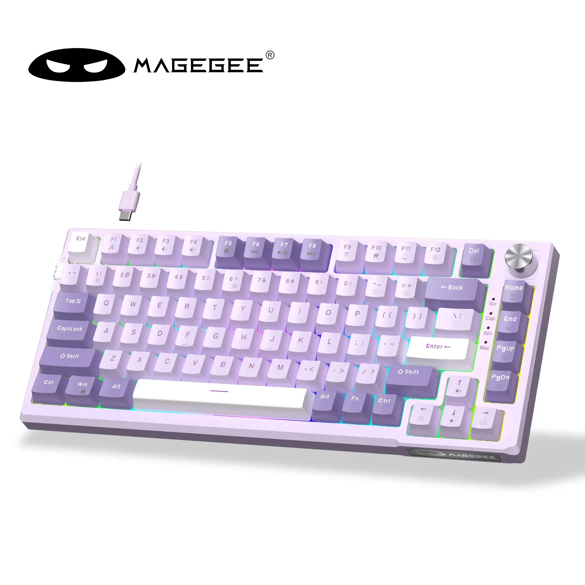 MageGee SKY81 75% Mechanical Gaming Keyboard, RGB Gasket Hot Swappable Wired Custom Creamy Sound Dampening Keyboard with Knob