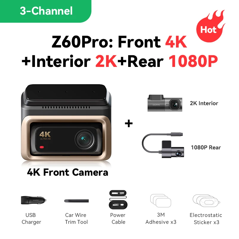 DDPAI 4K Dashcam Z60 Pro HDR Ondersteuning Voor- en Achtercamera Auto-interieurcamera SONY STARVIS2 678 Sensor 5GHz Wi-Fi GPS ADAS 4G Auto DVR