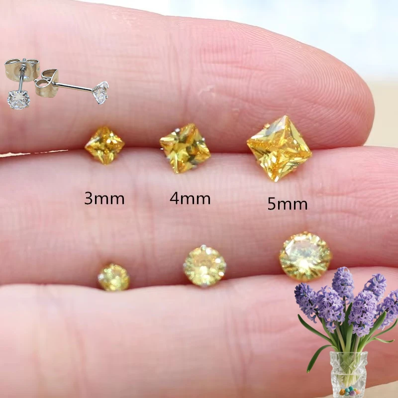 

Mini Brief 316 L Stainless Steel Stud Earrings With Golden-Color Zircons No Fade Allergy Free Classic Style
