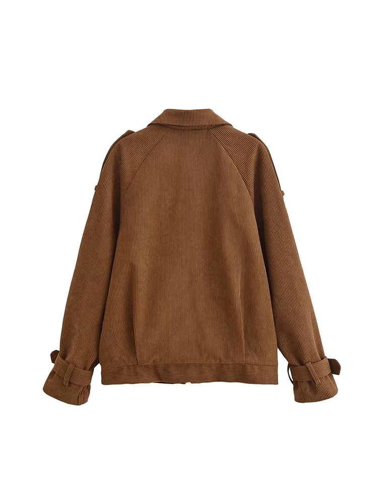 European and American style autumn and winter new products Women's versatile corduroy long-sleeved jacket with straps