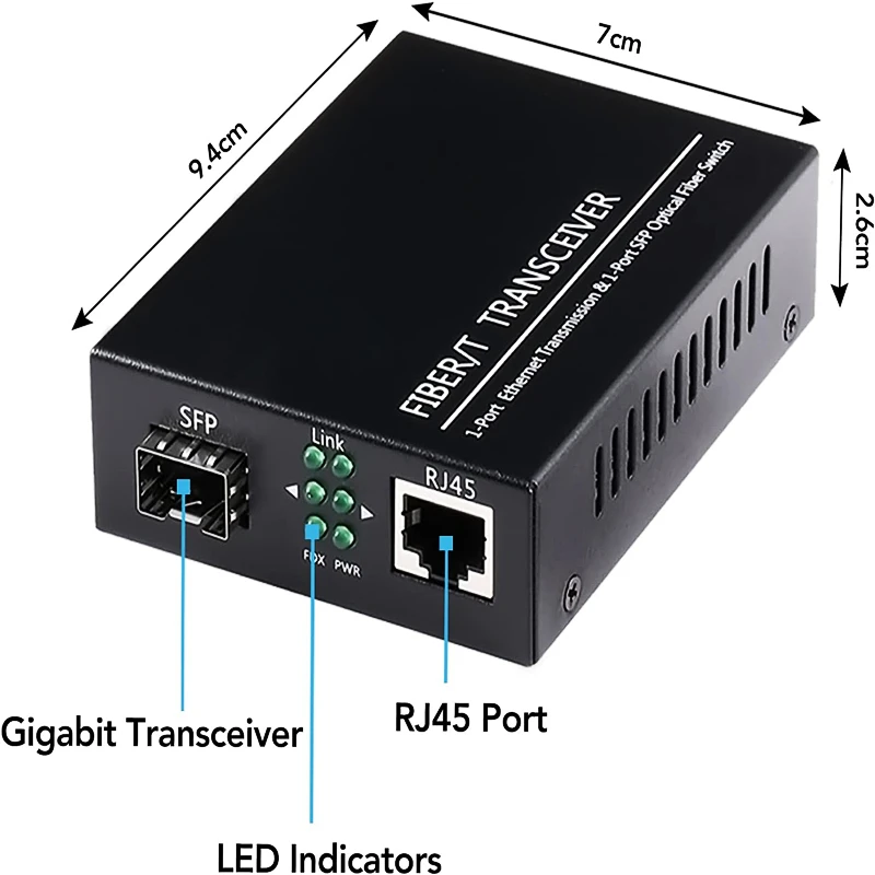 Htoc Gigabit Sfp Naar Rj45 Fiber Media Converter Lc Single Mode Single Fiber Transceiver 10/100/1000M 20Km Zwart 1 Paar