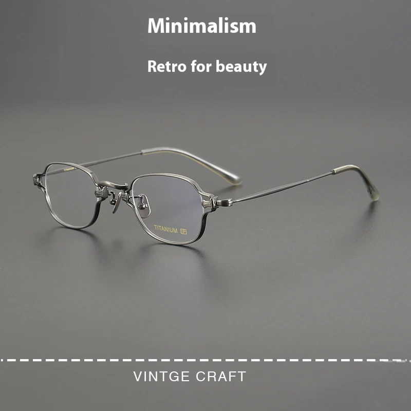 Gafas de titanio puro hechas a mano de marca de lujo, montura pequeña, gafas graduadas para lectura, miopía, montura de moda, gafas de medio marco