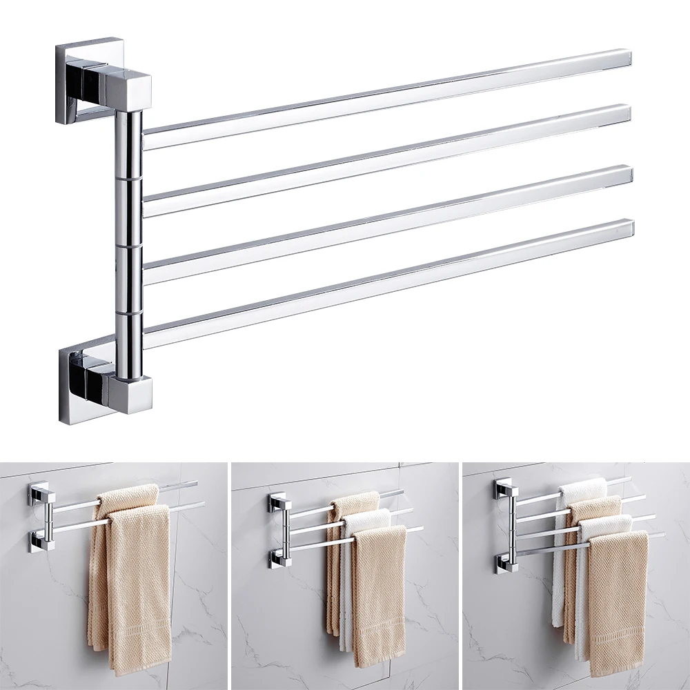 

2/4 Bar Swivel Bathroom Towel Rack Kitchen Wall Mounted Bracket Save Space Aluminum Towel Hanger Organizer