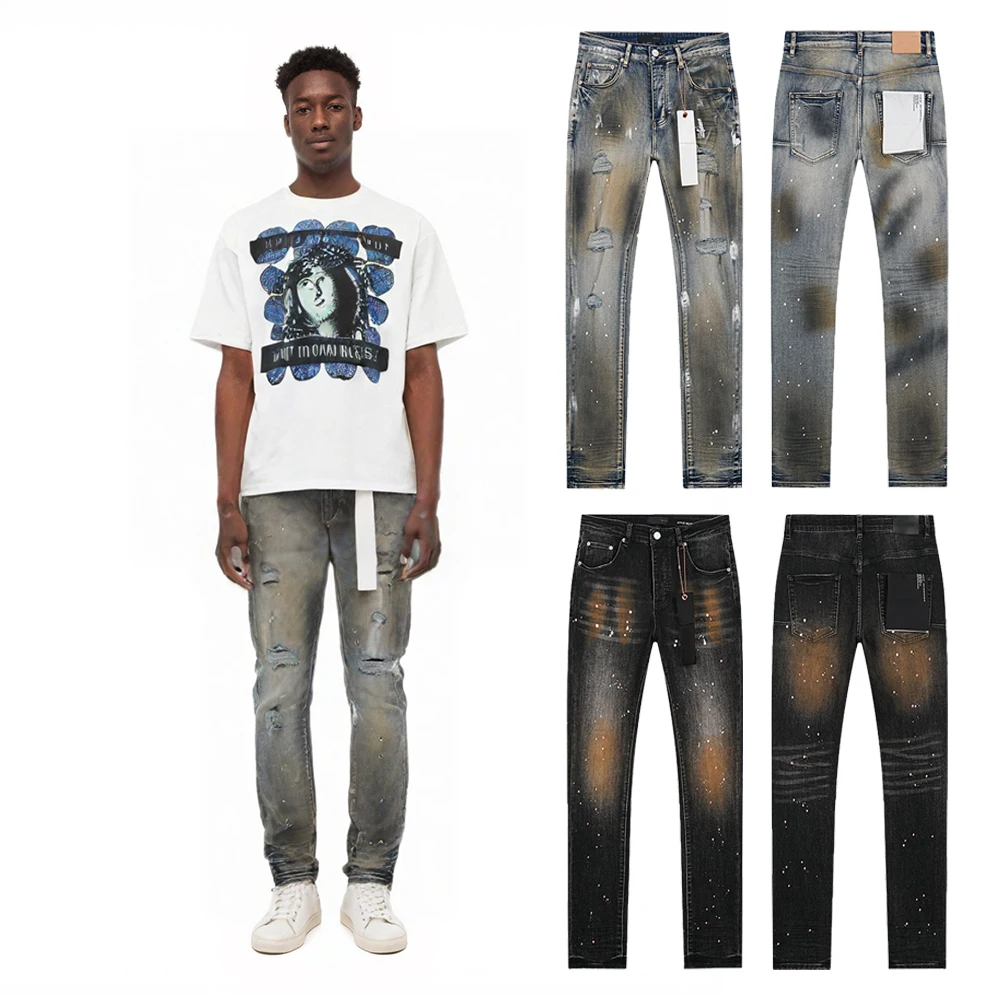 

Street Wear Hip-hop Ripped Jeans Vintage Printed Retro Distressed Denim Pants Man Street Style Casual Pants American Style 2000s