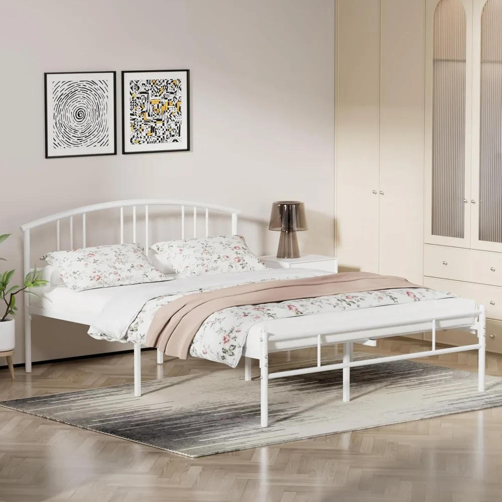 إطار سرير معدني بحجم كوين مع لوح أمامي ولوح للقدمين ودعم شريحة منصة - لا حاجة إلى صندوق زنبركي