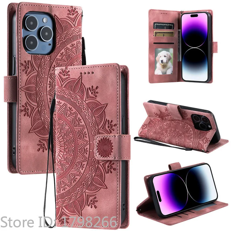 Etui na telefon z tłoczeniem, portfel, do OPPO Reno15 F Reno 15 14 13 12 F FS 8 10 Pro Plus 5G 4G, skórzane etui z klapką, wzory totemów, torby — zdjęcie produktu 2