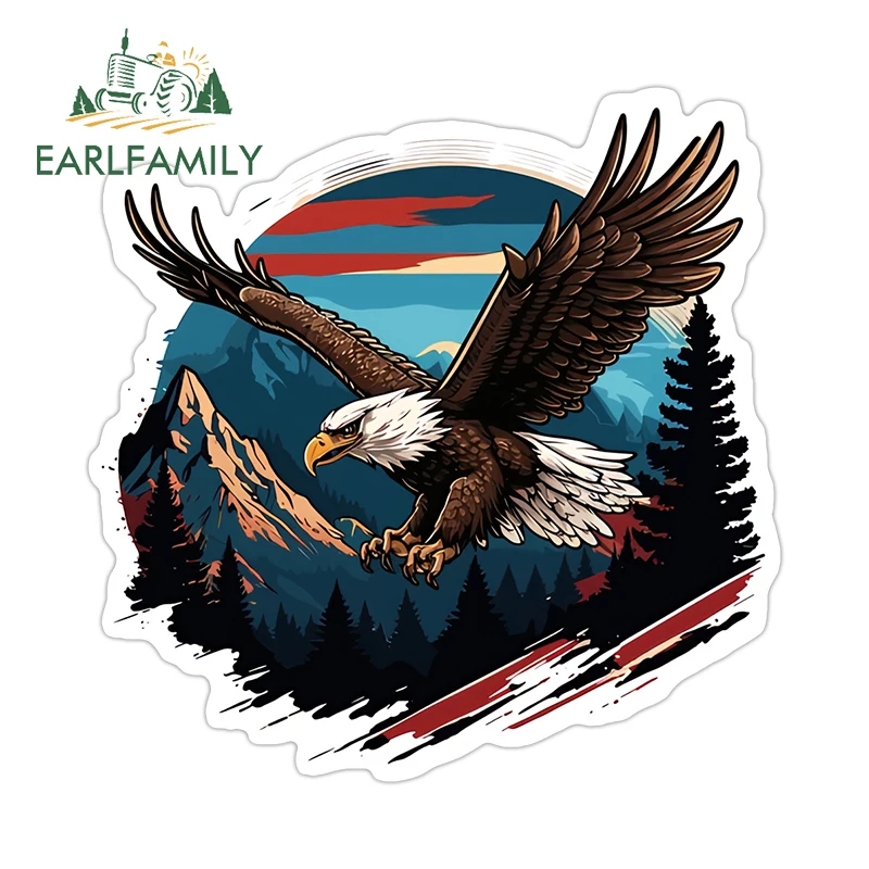 

EARLFAMILY Forest Eagle Car Sticker Waterproof Luggage Windows Car Accessories Decals Sunscreen Bumper Fishing Tackle Box Decor